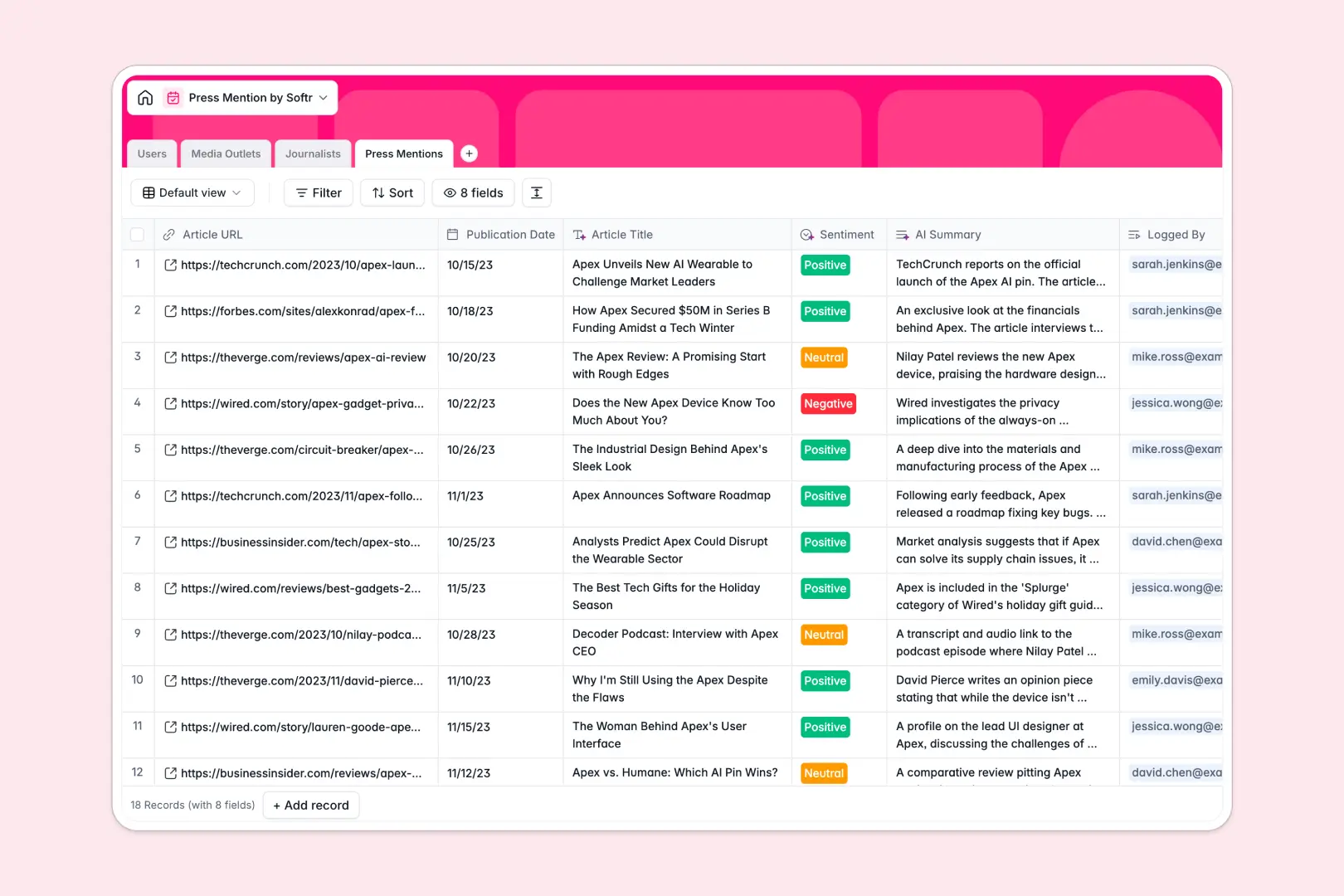 Press Mention Database Template Thumbnail
