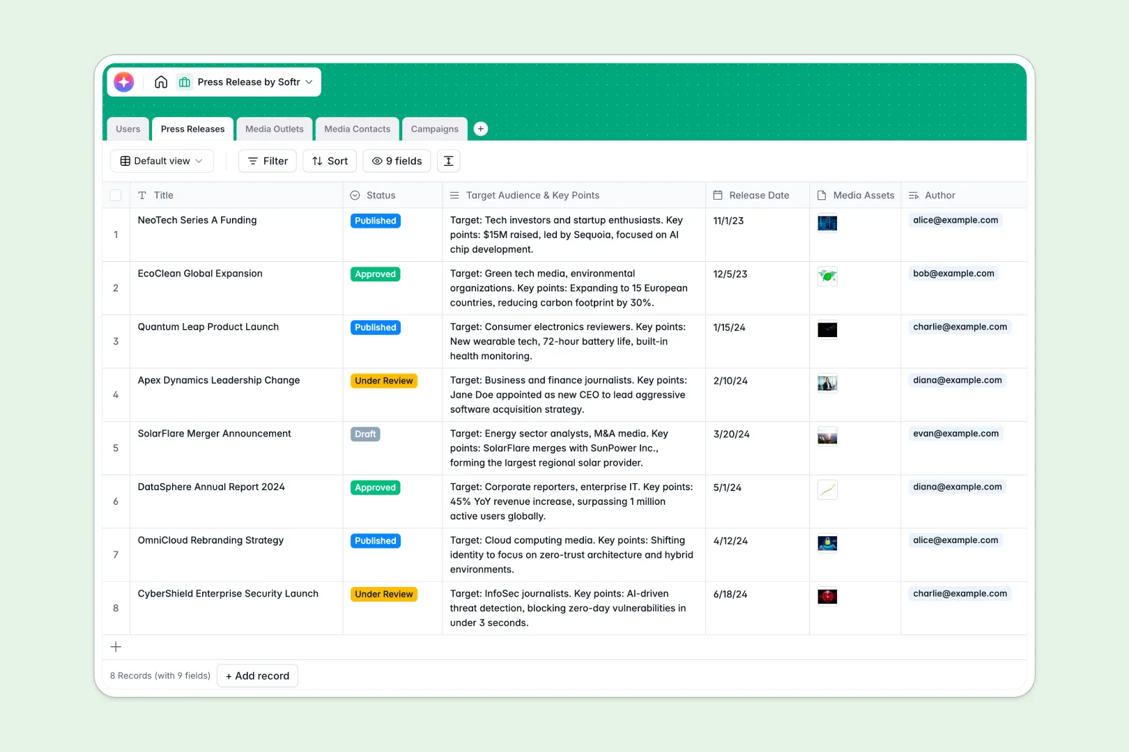 Press Release Database Template Thumbnail
