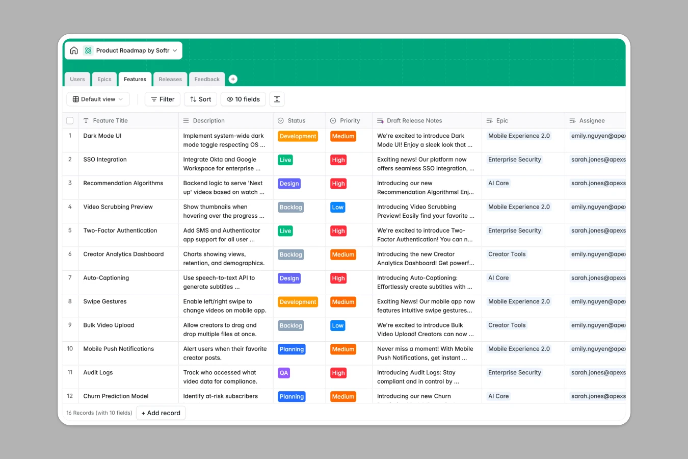 Product Roadmap Database Template Thumbnail