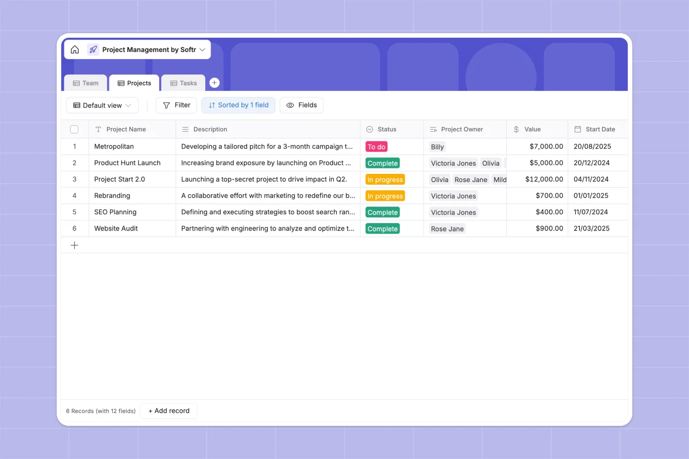 Project Management Database Template Thumbnail