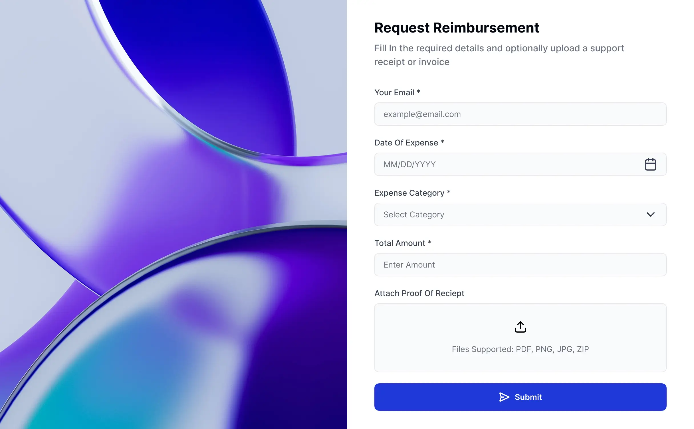 Screenshot of a custom project request form interface displaying submission fields, a dynamic status tracking list, file upload areas, and a dashboard view.