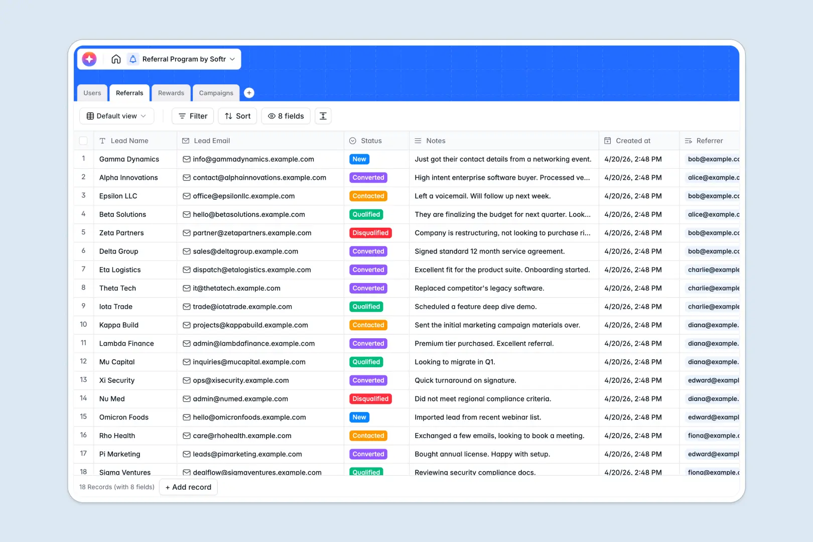 Referral Program Database Template Thumbnail