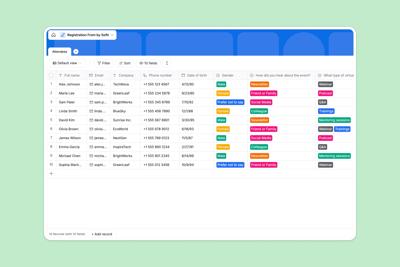 Registration Spreadsheet Template Thumbnail