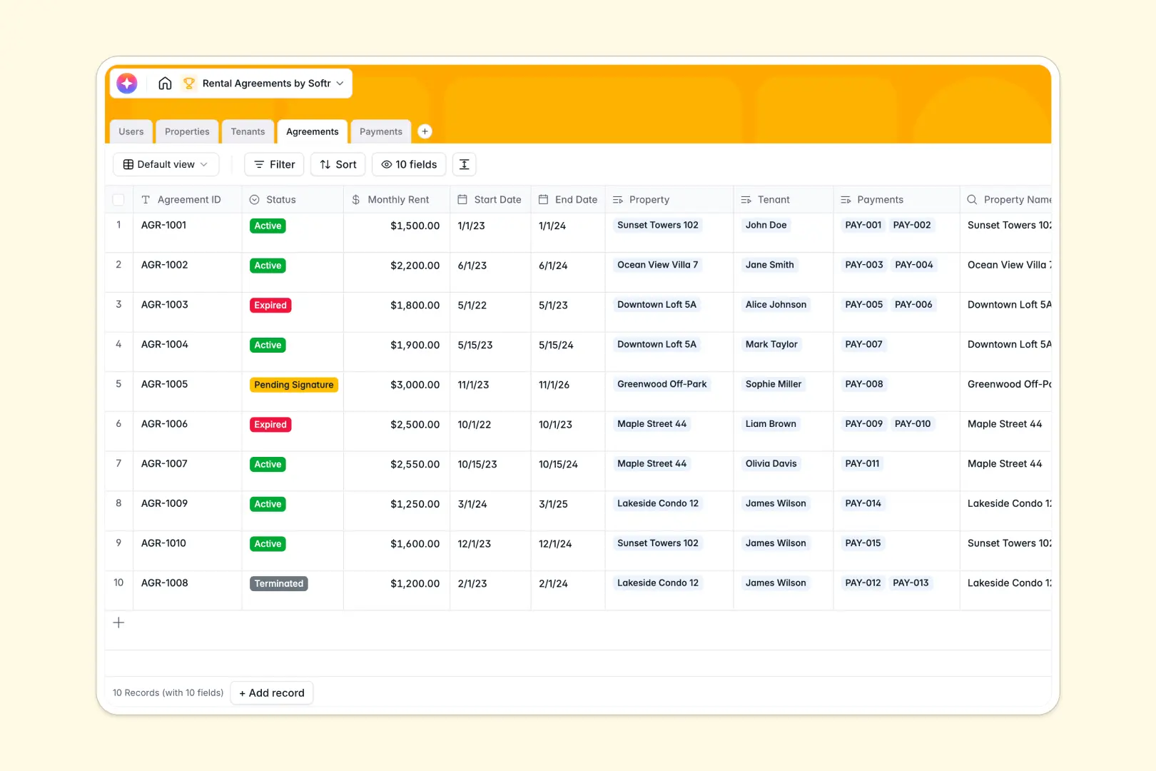Rental Agreements Database Template Thumbnail