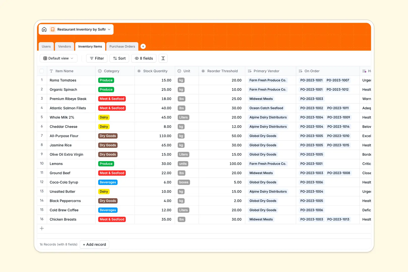 Restaurant Inventory Database Template Thumbnail