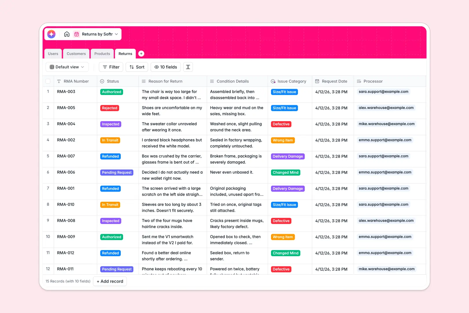 Returns Database Template Thumbnail