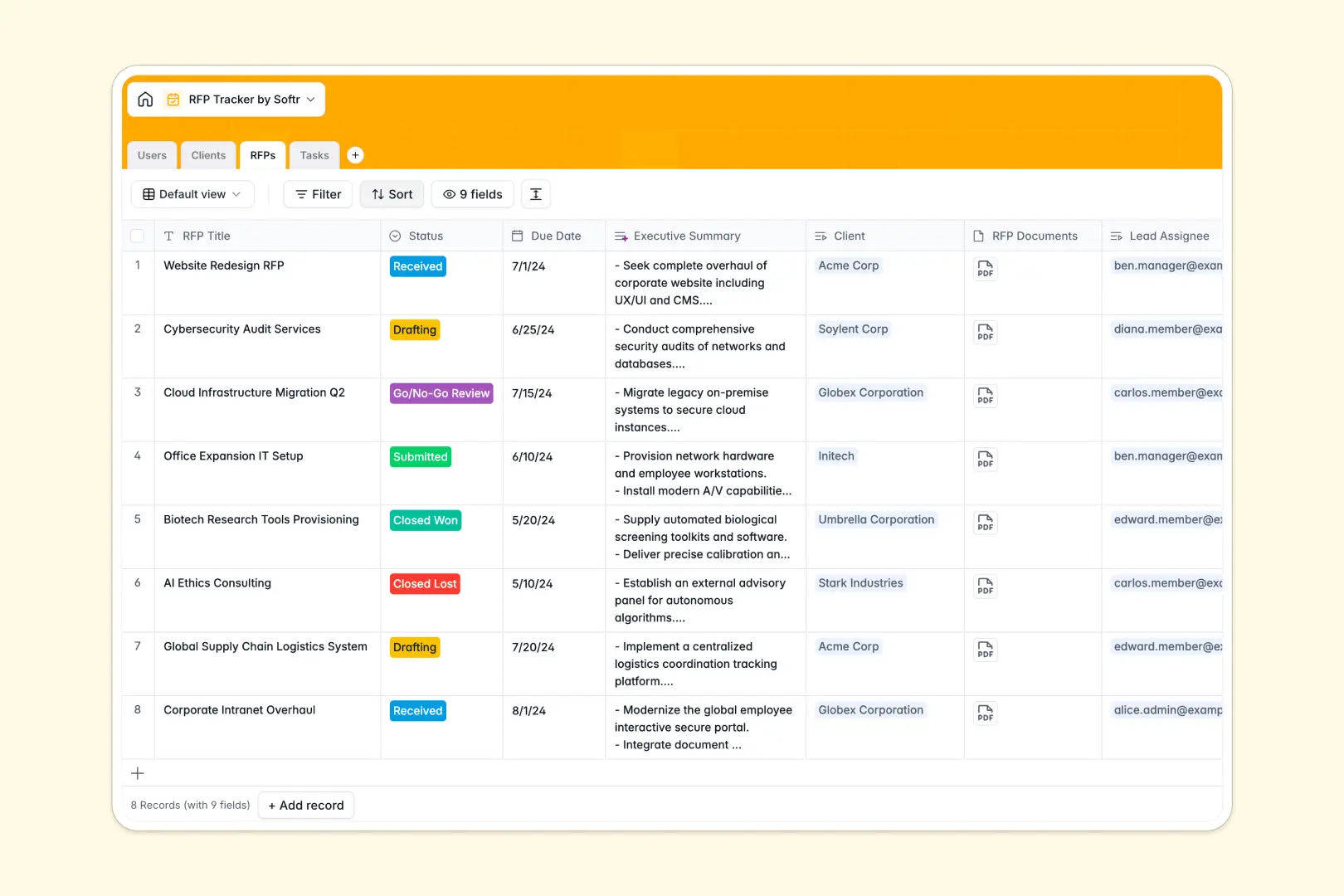 Rfp Tracker Database Template Thumbnail