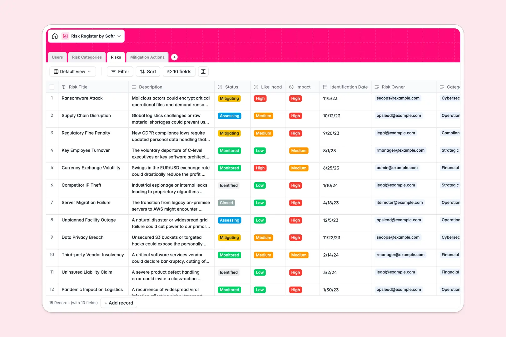 Risk Register Database Template Thumbnail