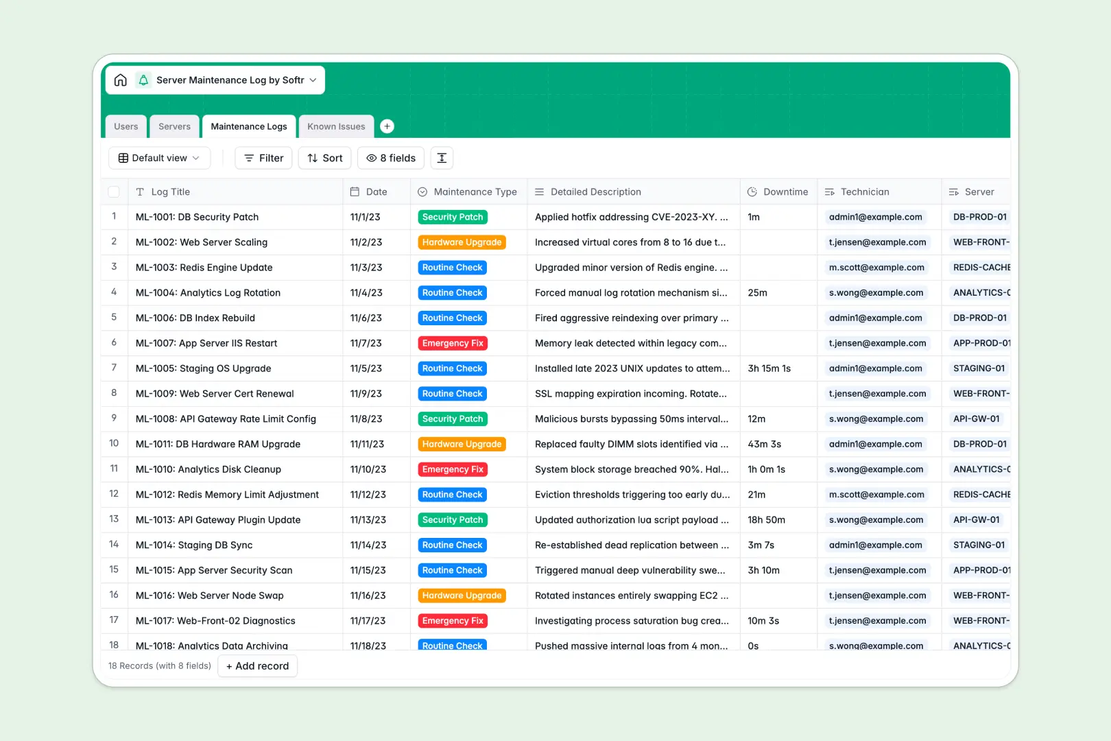 Server Maintenance Log Database Template Thumbnail