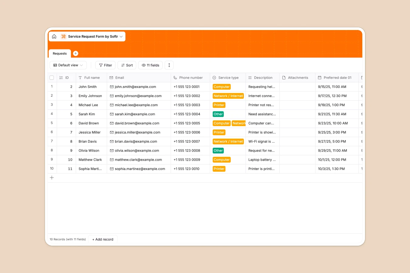 Service Request Form Database Template Thumbnail