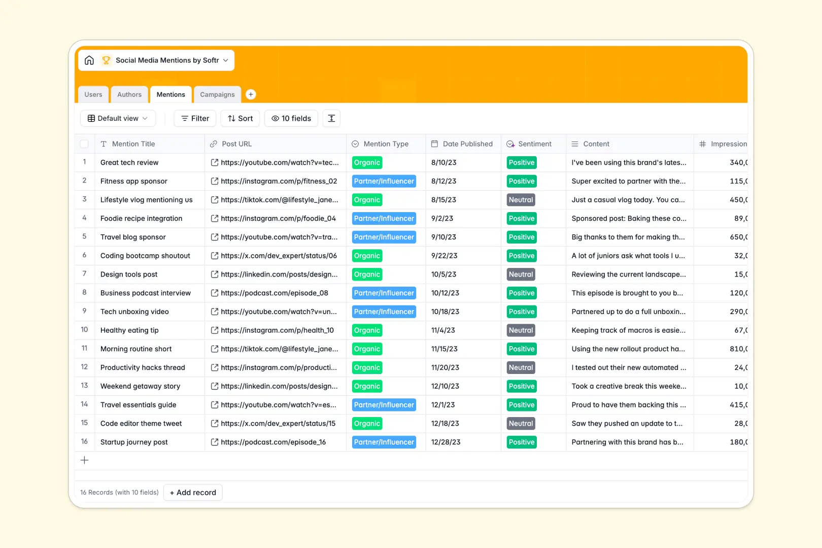 Social Media Mentions Database Template Thumbnail