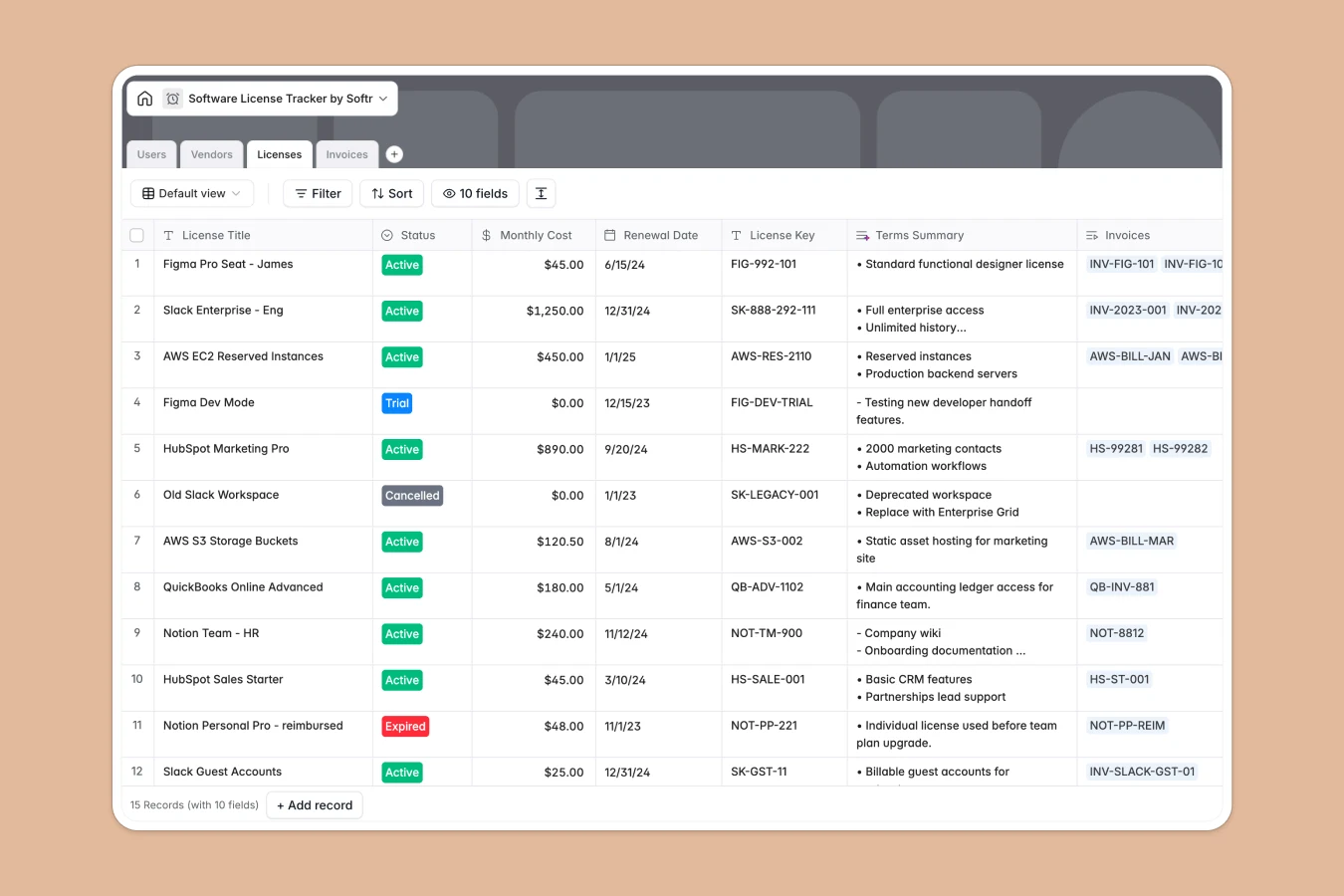 Software License Tracker Database Template Thumbnail