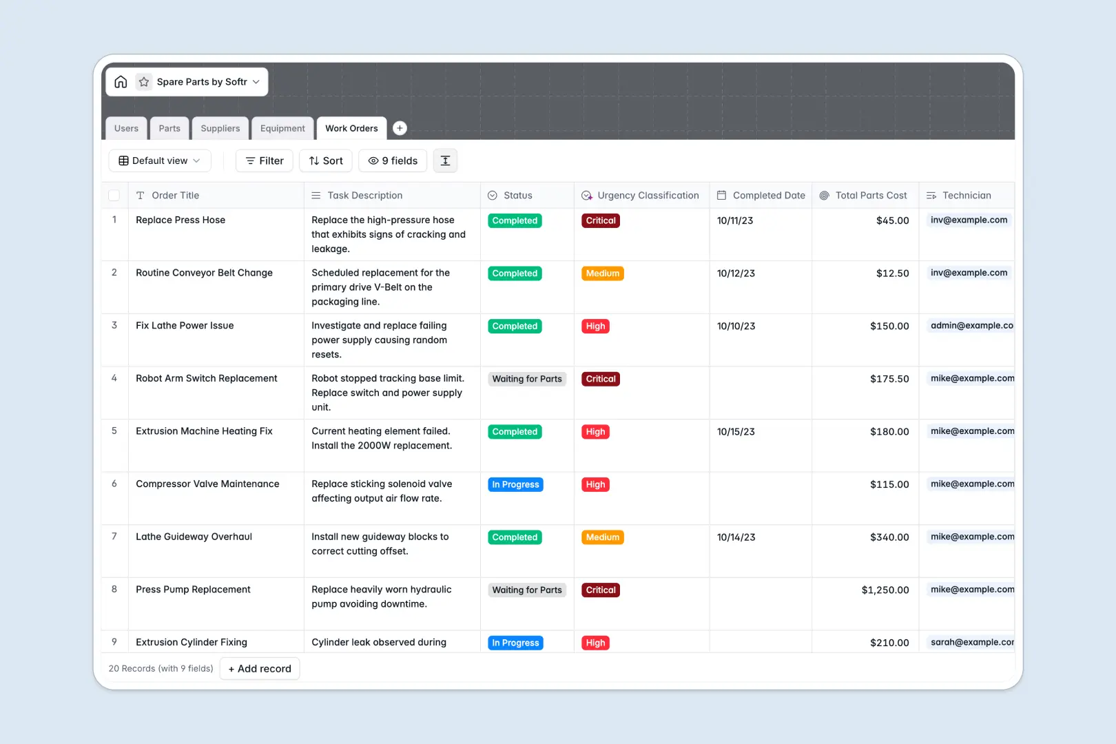 Spare Parts Database Template Thumbnail