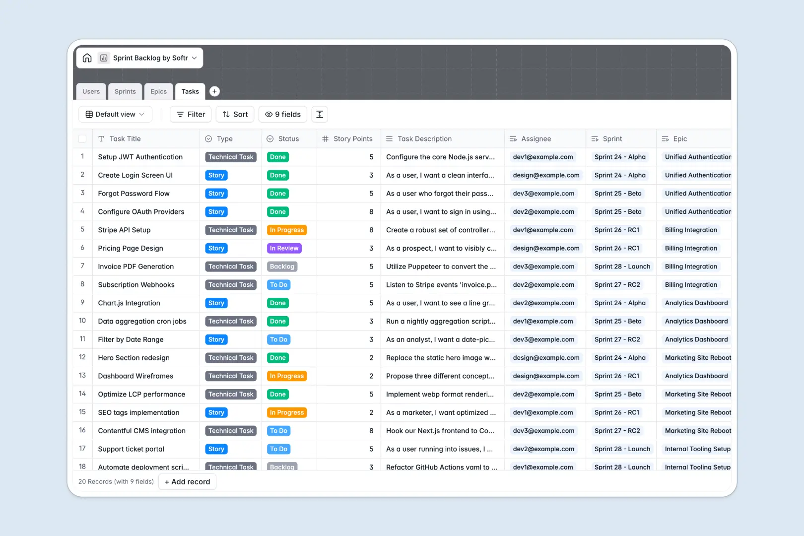 Sprint Backlog Database Template Thumbnail