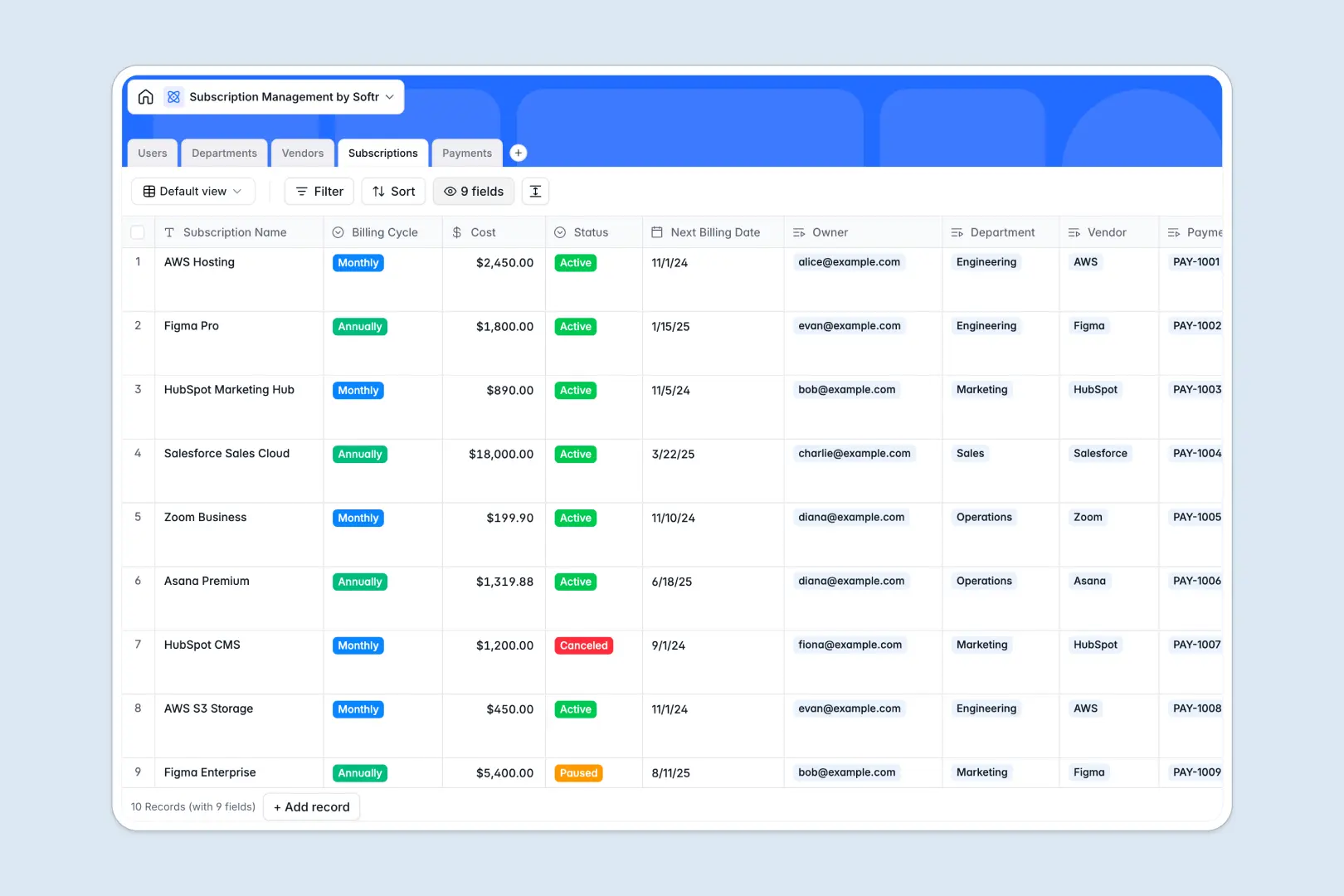 Subscription Management Database Template Thumbnail