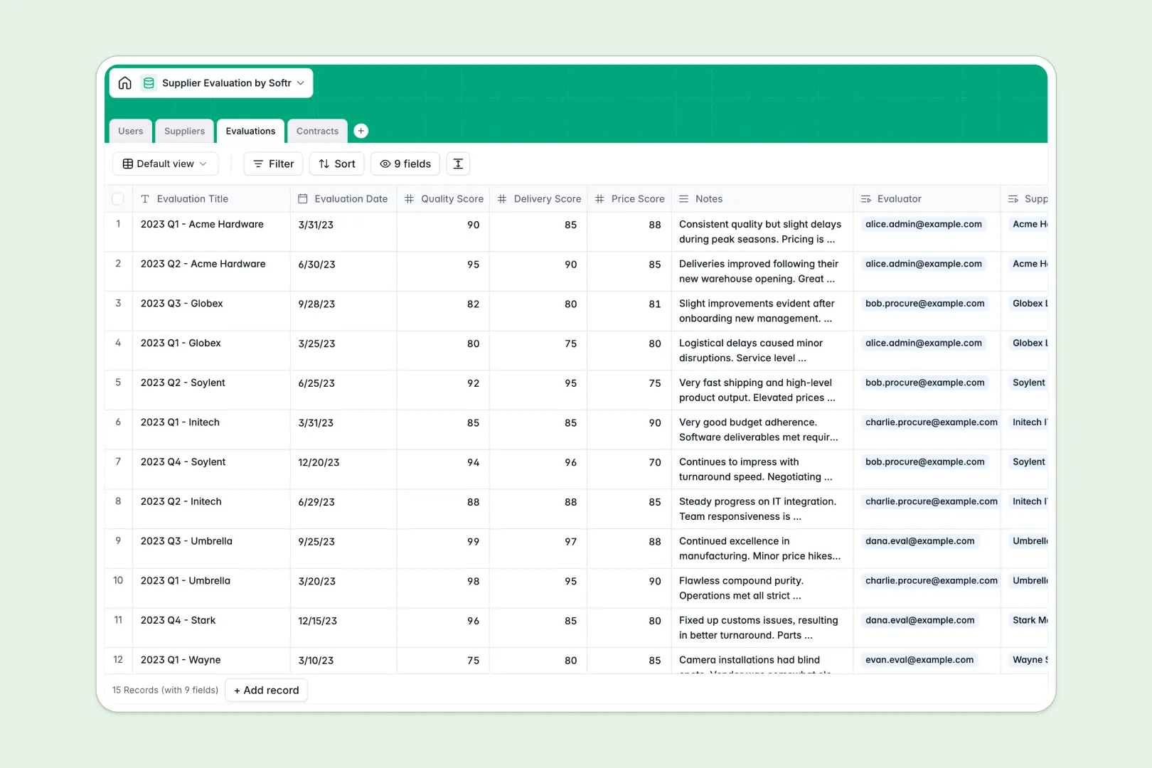 Supplier Evaluation Database Template Thumbnail