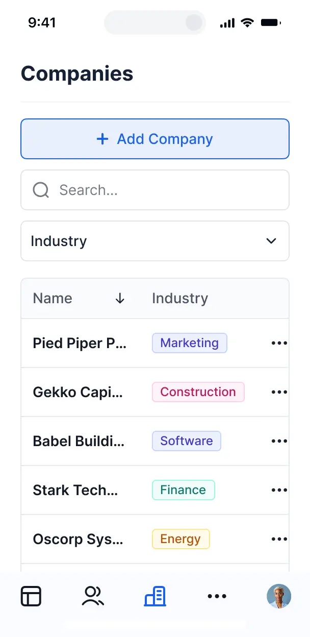 client management app mobile ui