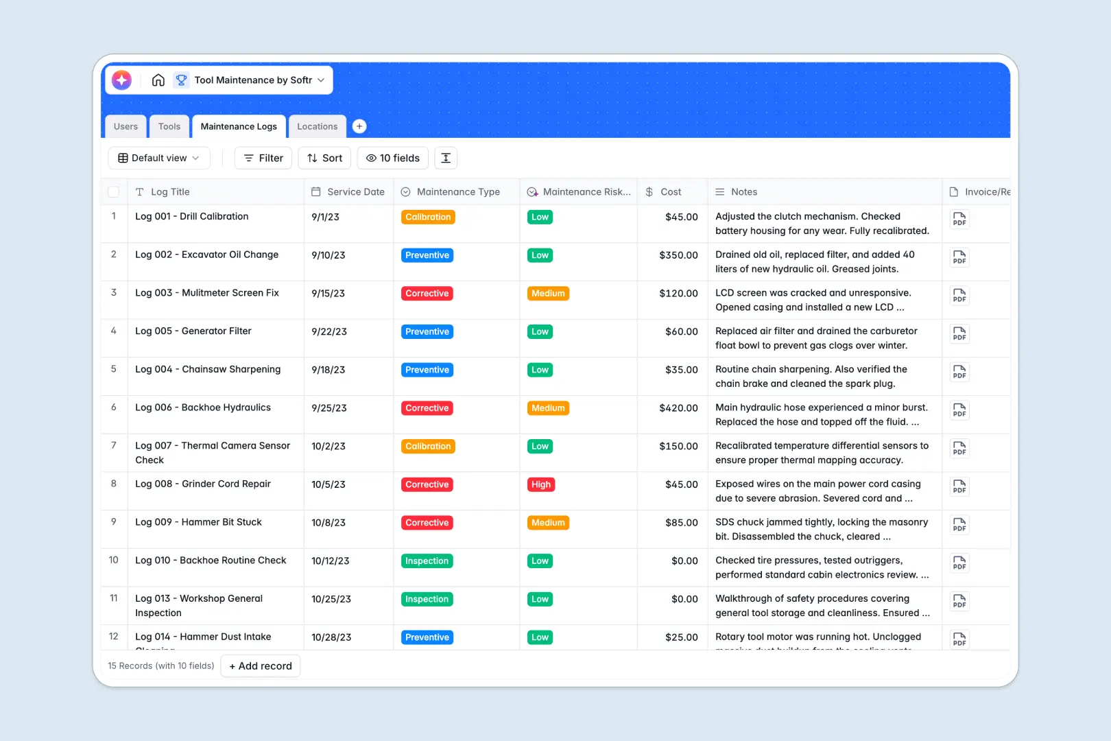 Tool Maintenance Database Template Thumbnail