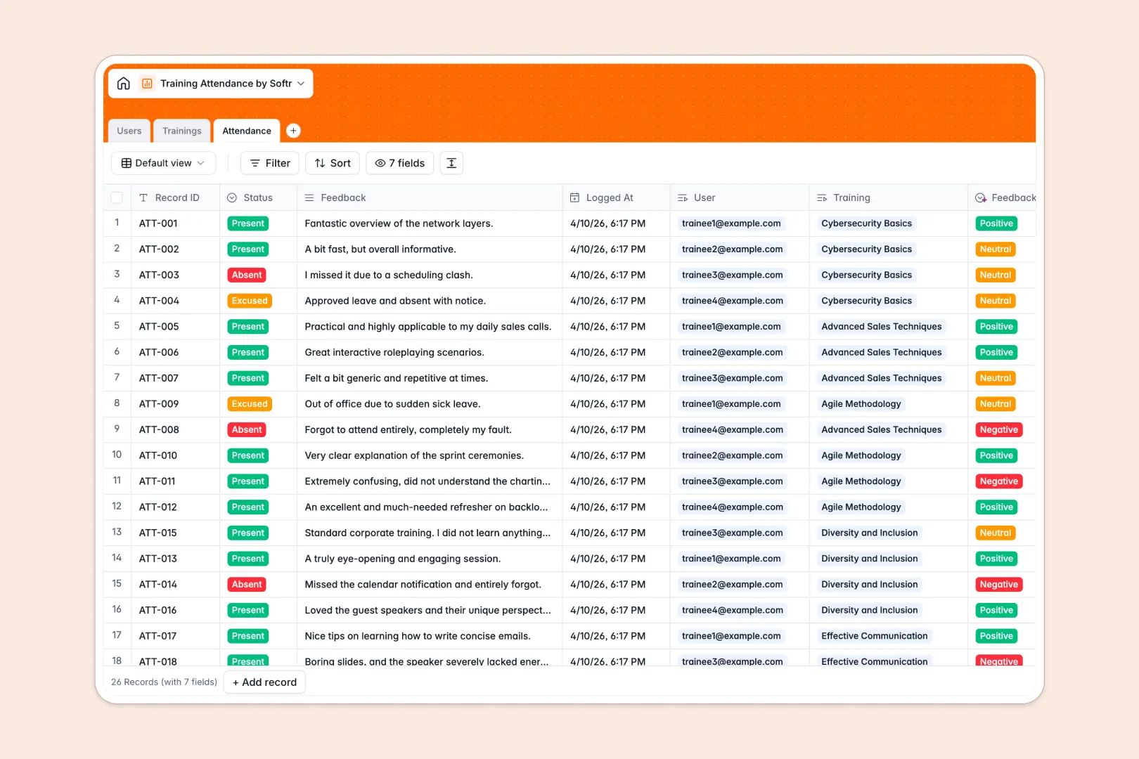 Training Attendance Database Template Thumbnail