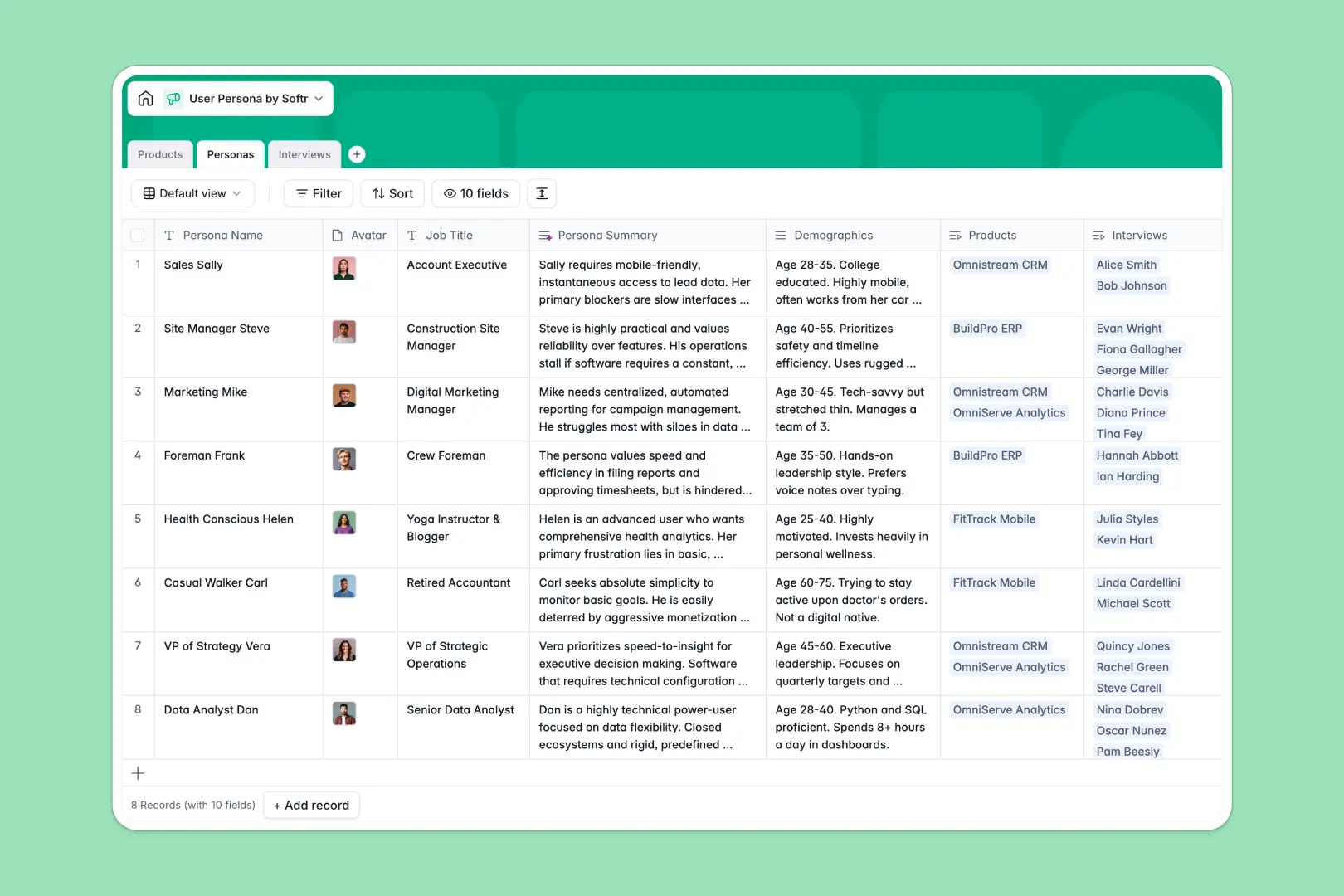 User Persona Database Template Thumbnail
