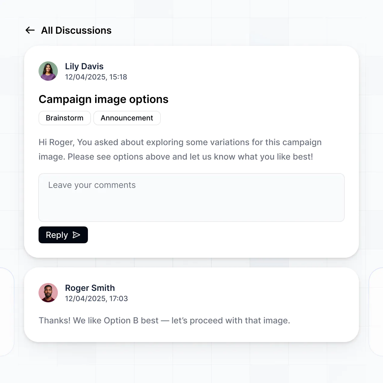UI screenshot of offer and rejection management