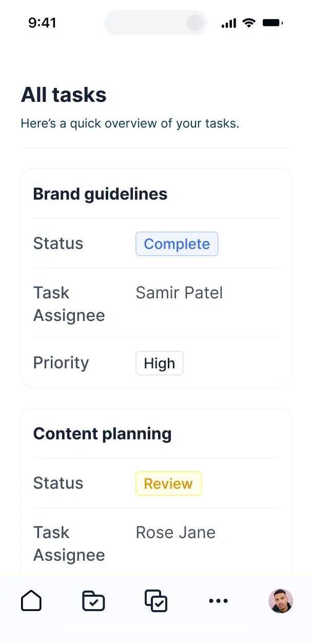 team workload tracker mobile ui