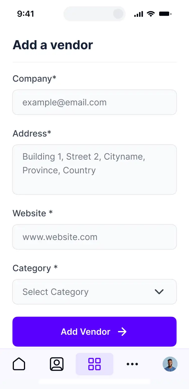 supplier relationship management tool mobile ui