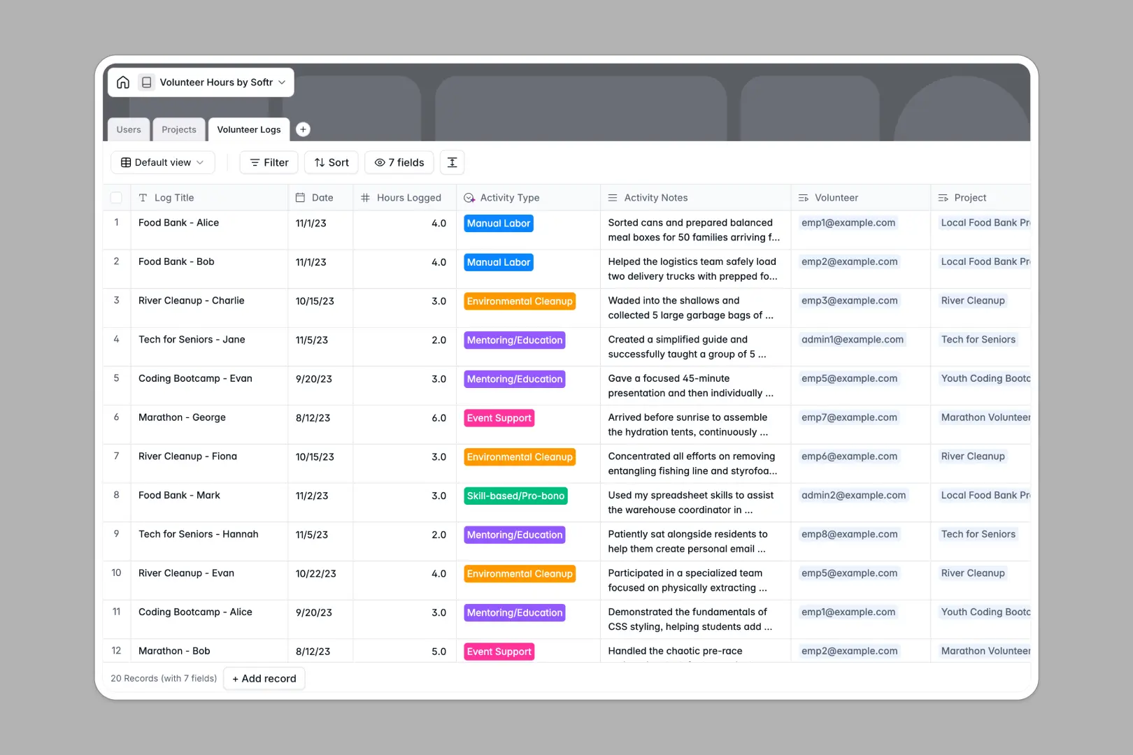 Volunteer Hours Spreadsheet Template Thumbnail