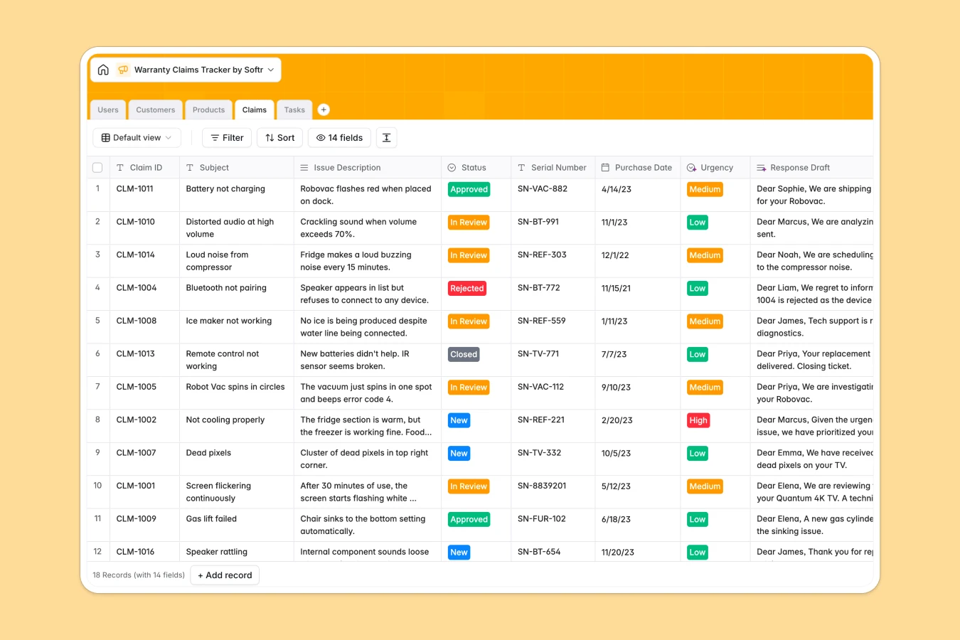 Warranty Claims Tracker Database Template Thumbnail