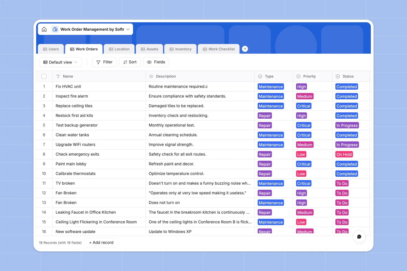 Work Order Management Database Template Thumbnail